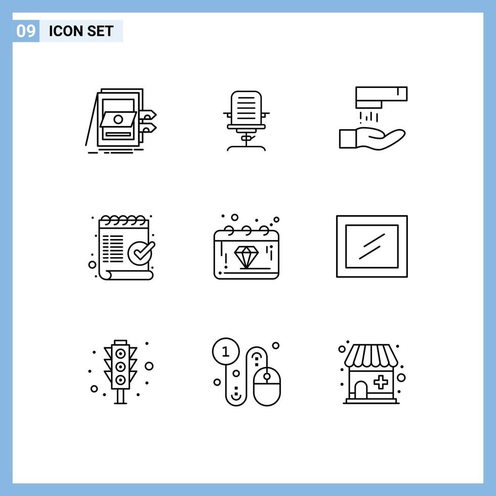 pack de lignes vectorielles modifiables de 9 contours simples d'éléments de conception vectorielle modifiables de lavage de chaise de liste de contrôle de marque vecteur