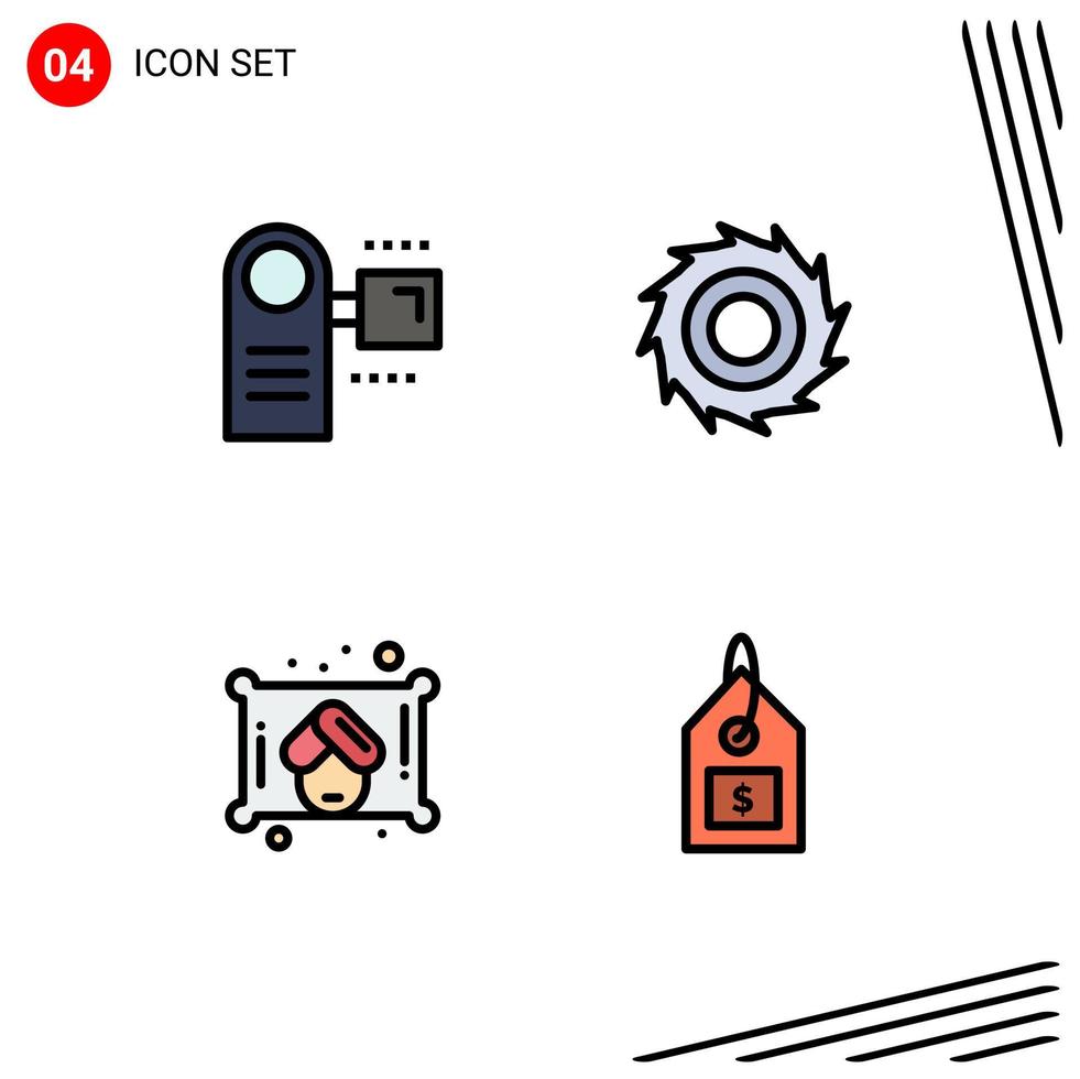 groupe de 4 couleurs plates remplies signes et symboles pour caméscope serviette lames électroniques étiquette éléments de conception vectoriels modifiables vecteur