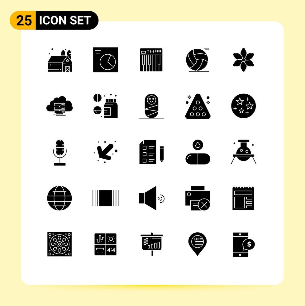 ensemble de 25 glyphes solides universels pour les applications web et mobiles clavier de fleurs végétales jouer au basketball éléments de conception vectoriels modifiables vecteur
