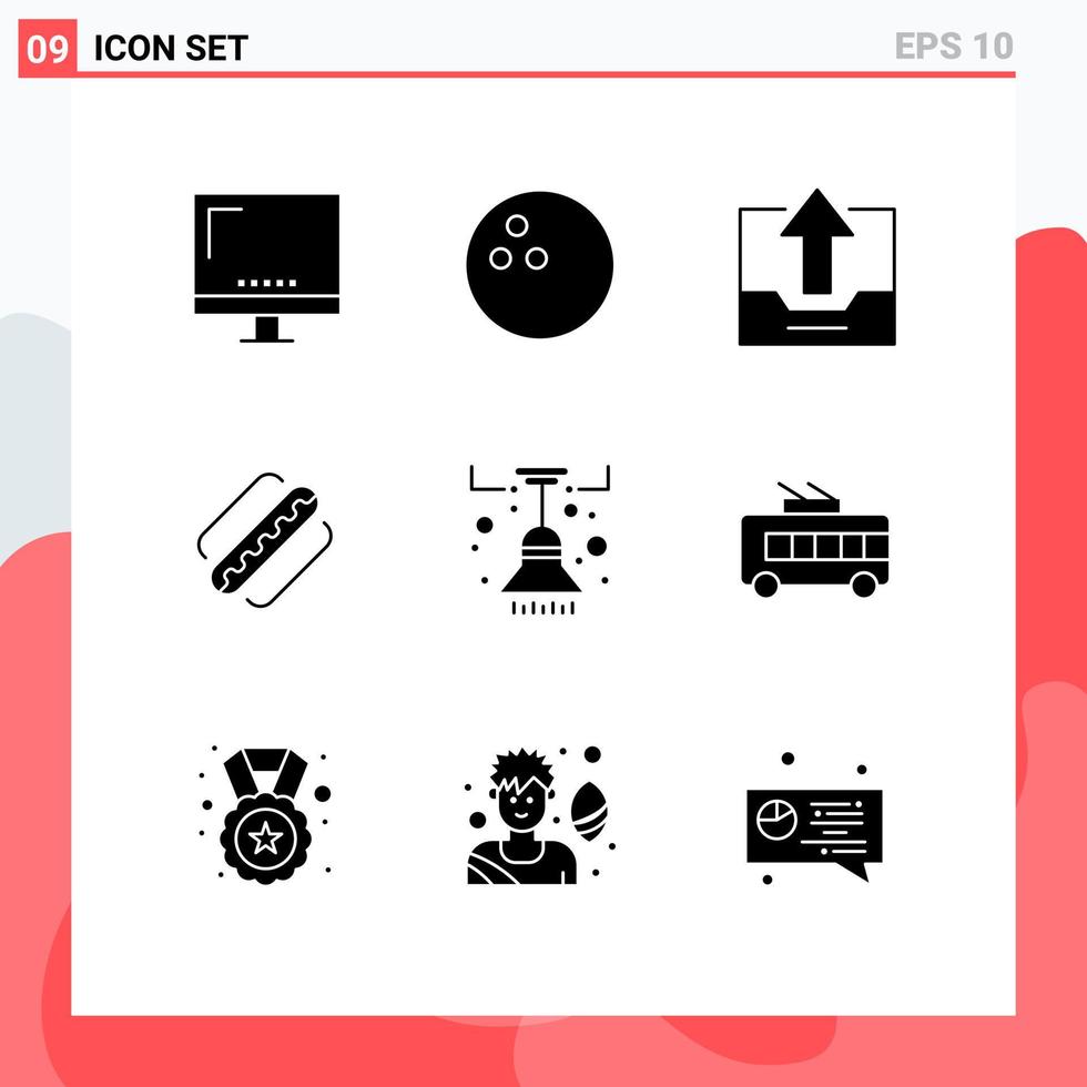 interface mobile glyphe solide ensemble de 9 pictogrammes d'états de meubles fermer hotdog amérique éléments de conception vectoriels modifiables vecteur