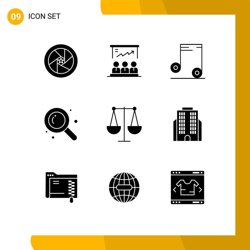 pack de lignes vectorielles modifiables de 9 glyphes solides simples d'éléments de conception vectoriels modifiables d'école de recherche d'équipe de recherche d'entreprise vecteur