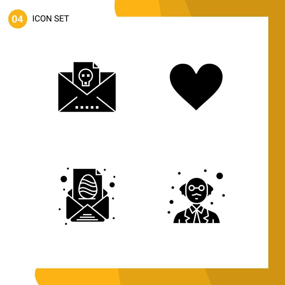 interface mobile ensemble de glyphes solides de 4 pictogrammes d'éléments de conception vectoriels modifiables de message de signe de crâne d'oeuf mort vecteur