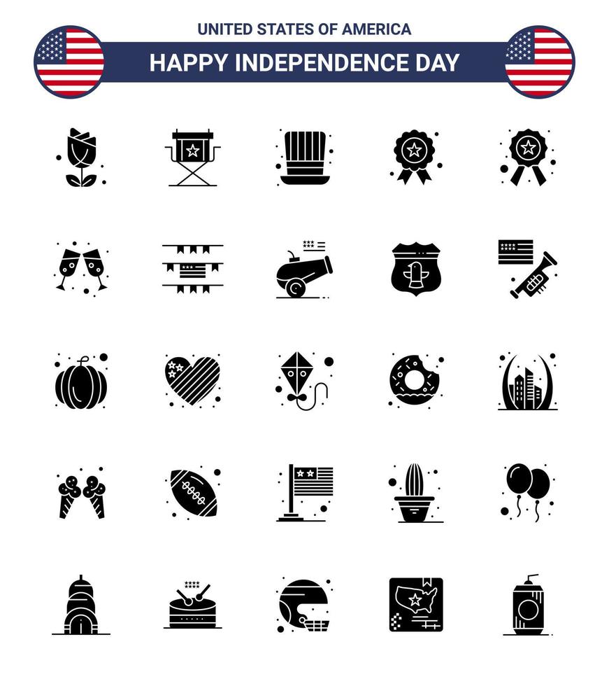 pack de glyphes solides de 25 symboles de la fête de l'indépendance des états-unis de l'insigne télévision de la fête de l'indépendance independece usa modifiable éléments de conception vectorielle vecteur