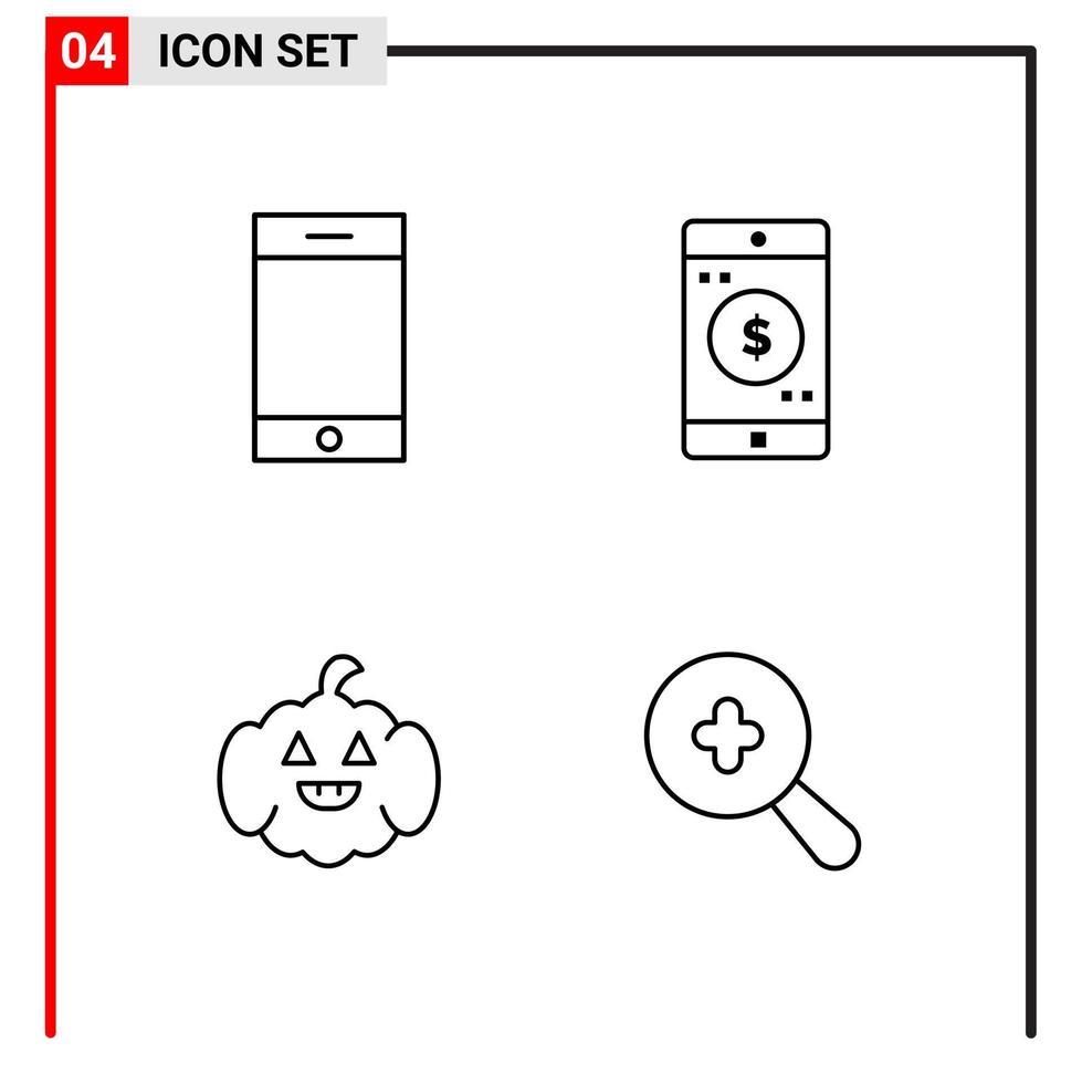 4 icônes générales pour la conception de sites Web d'impression et d'applications mobiles 4 signes de symboles de contour isolés sur fond blanc 4 pack d'icônes vecteur