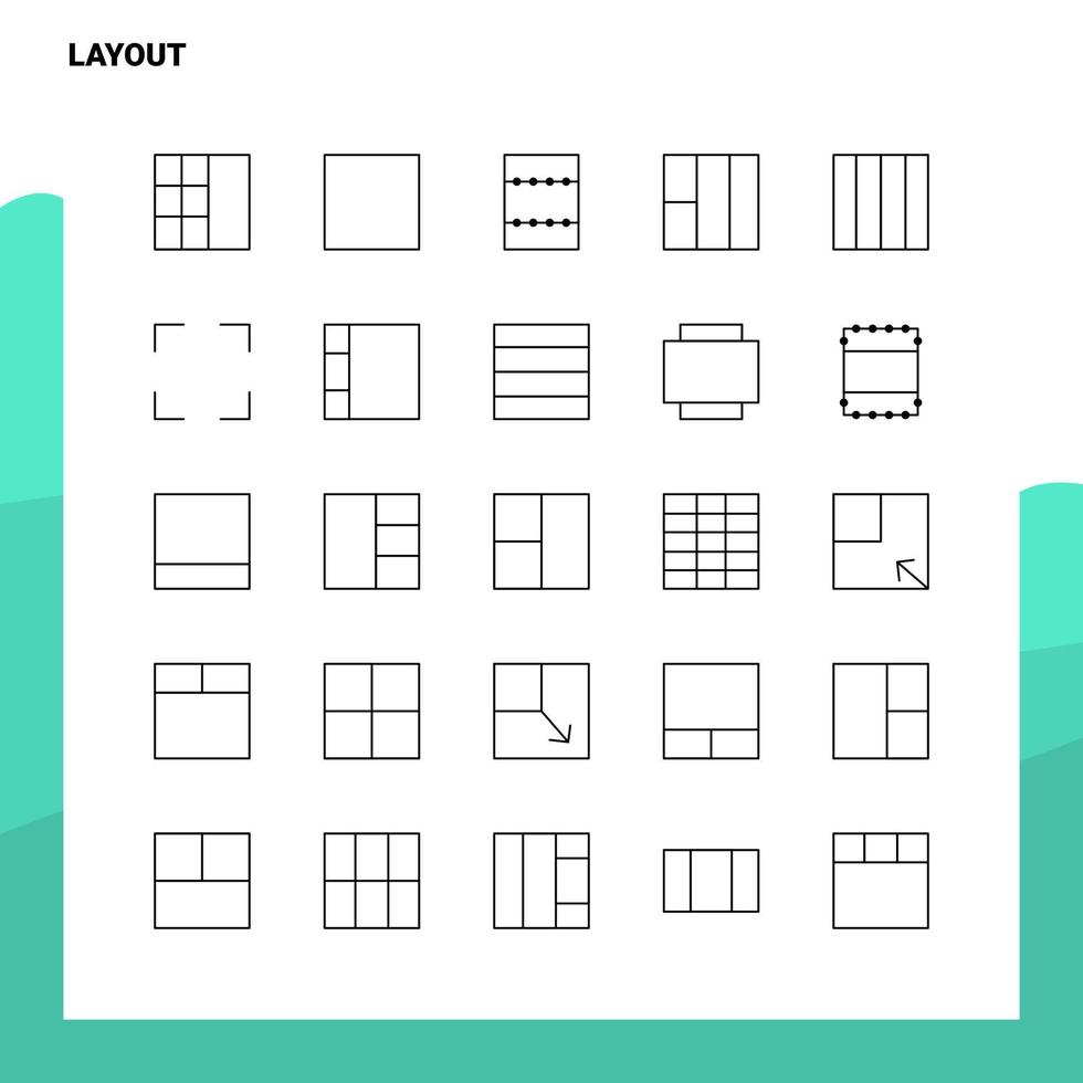 ensemble d'icônes de ligne de mise en page ensemble de 25 icônes conception de style minimalisme vectoriel icônes noires définies pack de pictogrammes linéaires