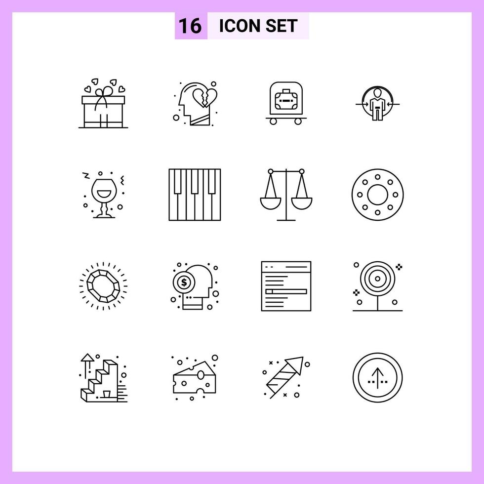 ensemble de 16 symboles d'icônes d'interface utilisateur modernes signes pour l'identité de verre bagages id utilisateur éléments de conception vectoriels modifiables vecteur