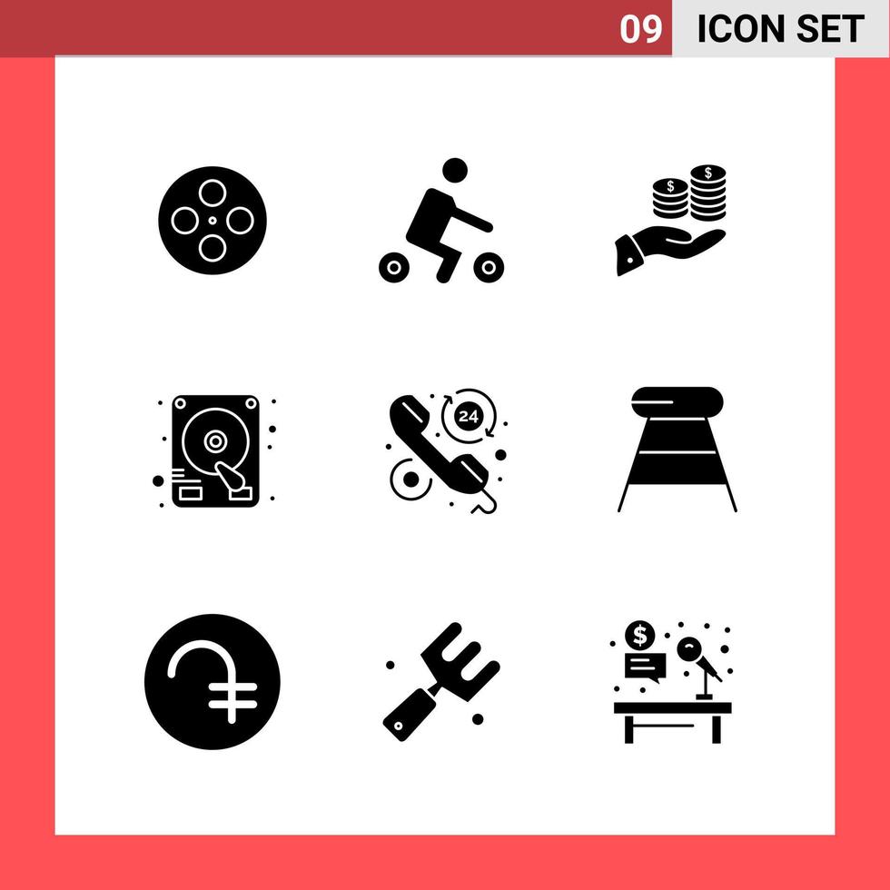 Pack de 9 symboles de glyphe de style solide sur fond blanc signes simples pour la conception générale vecteur