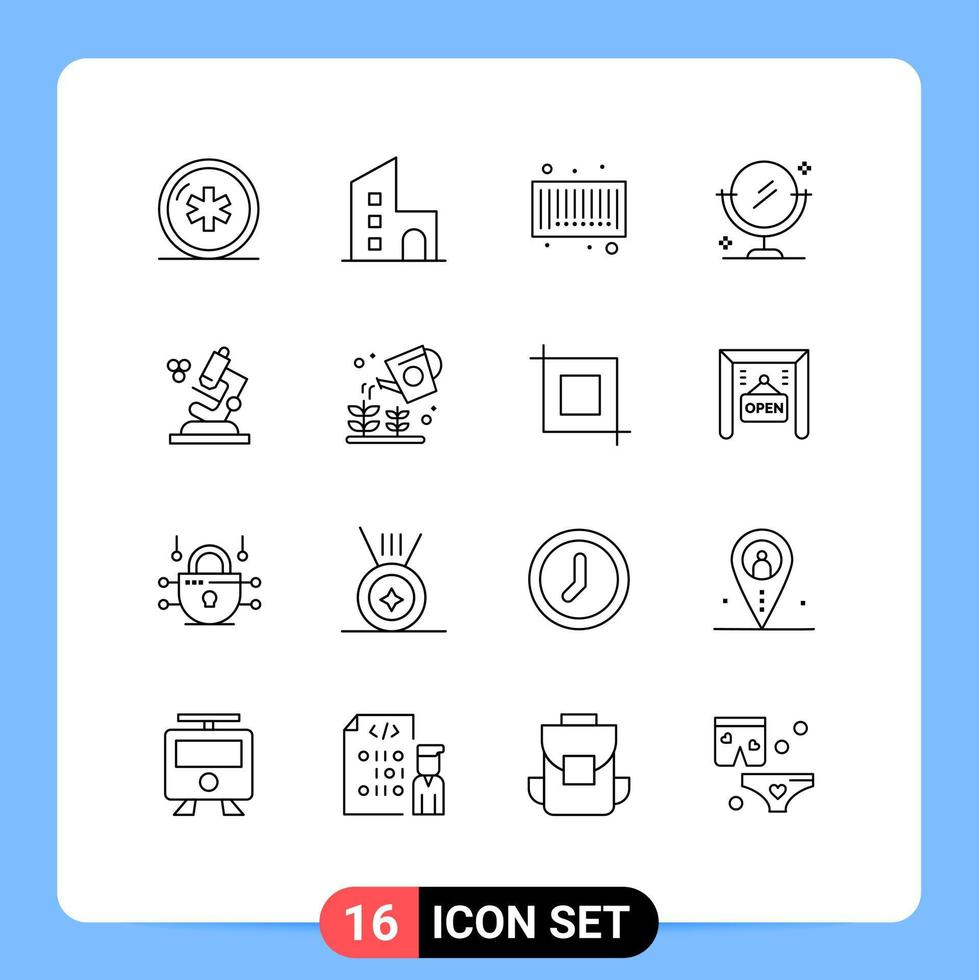 16 contours vectoriels thématiques et symboles modifiables d'éléments de conception vectoriels modifiables de code de nettoyage moderne propre au microscope vecteur