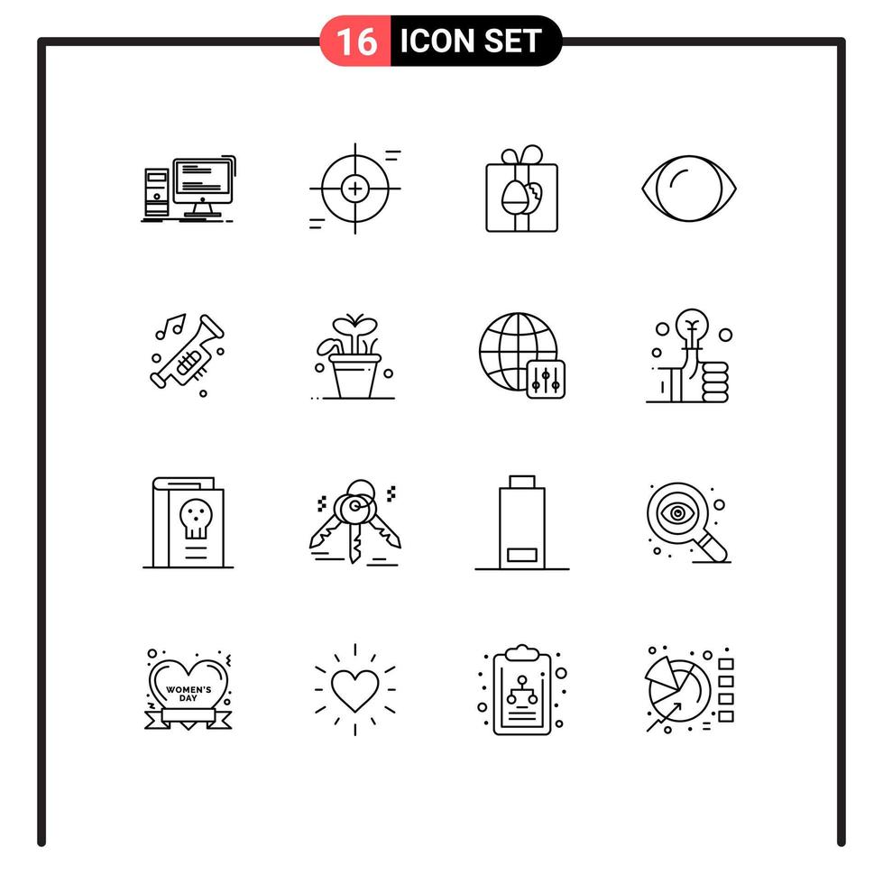 ensemble de 16 symboles d'icônes d'interface utilisateur modernes signes pour la vision visage portée oeil anniversaire éléments de conception vectoriels modifiables vecteur