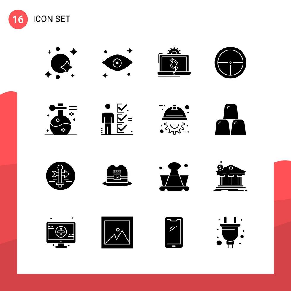 pack de 16 icônes de glyphes universels pour les supports d'impression sur fond blanc vecteur