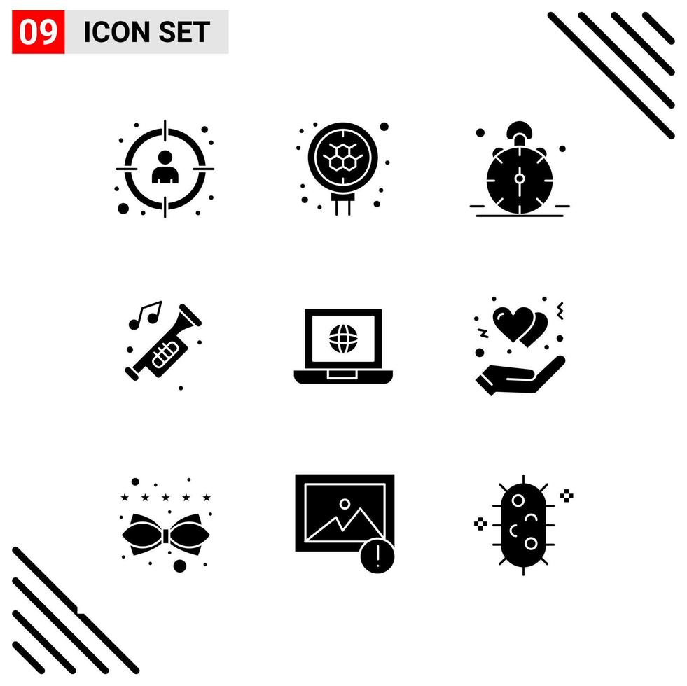 ensemble parfait de pixels de 9 icônes solides jeu d'icônes de glyphes pour la conception de sites Web et l'interface d'applications mobiles vecteur