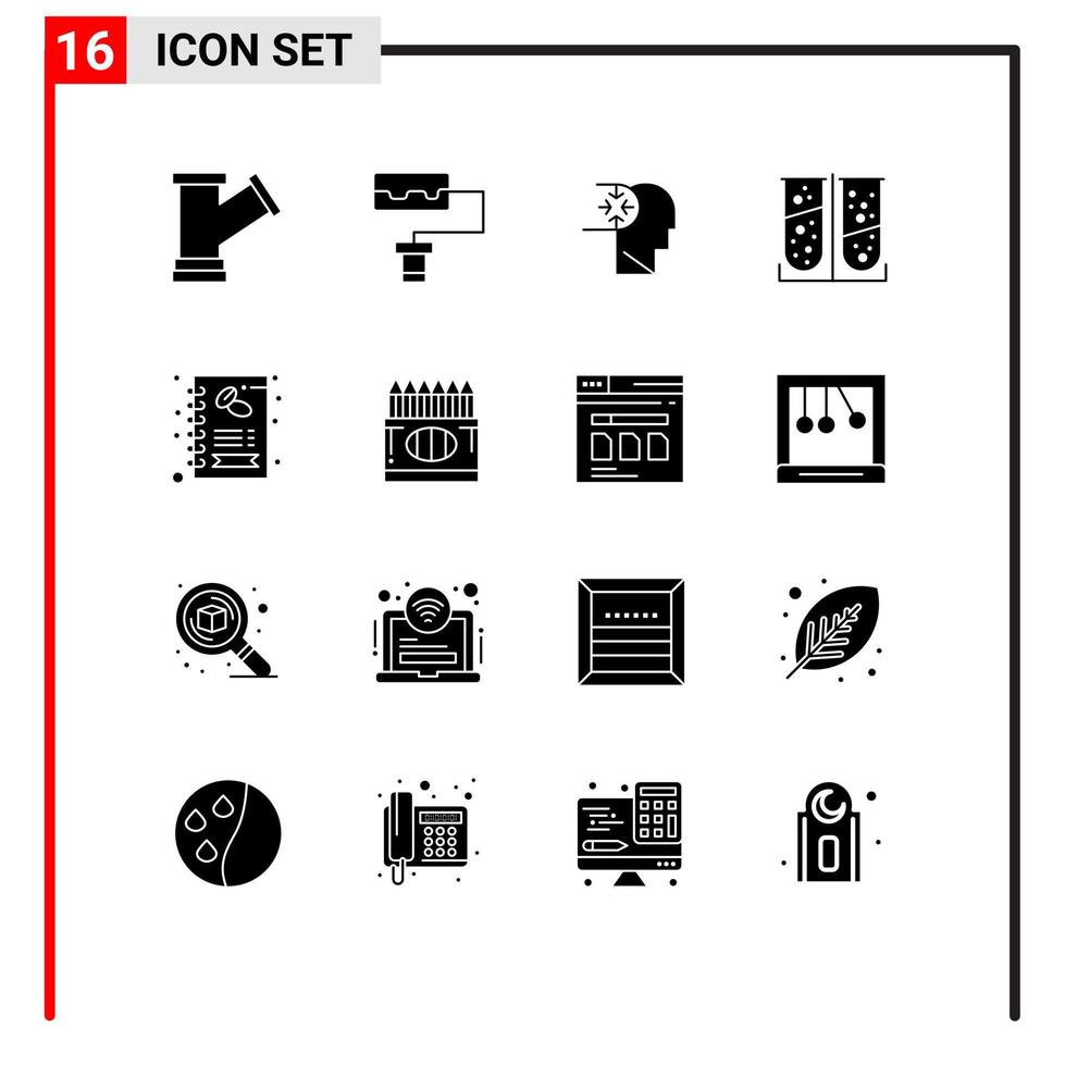 16 concept de glyphe solide pour les sites Web mobiles et les applications boutique désordre du café test de laboratoire d'affaires éléments de conception vectoriels modifiables vecteur