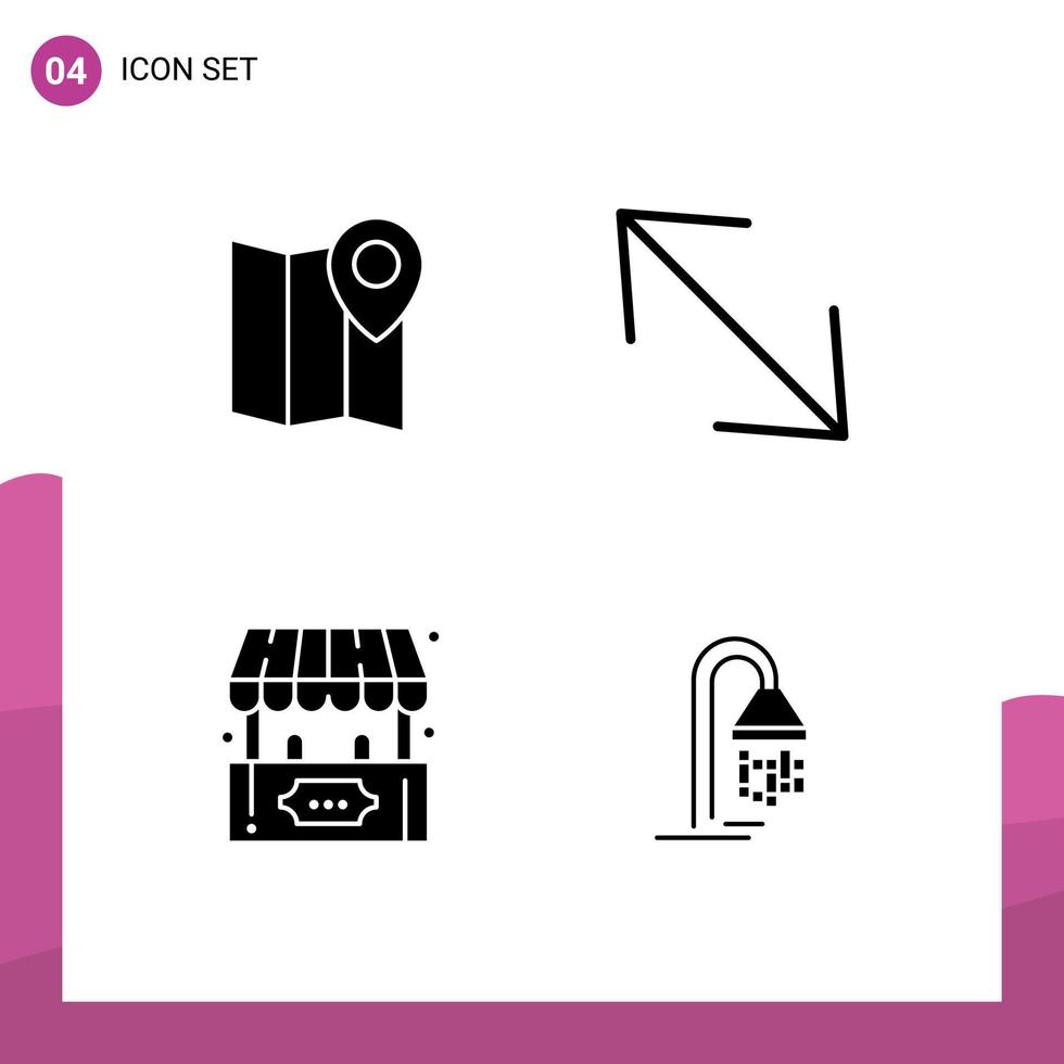 4 interface utilisateur pack de glyphes solides de signes et symboles modernes de jeu de localisation éléments de conception vectoriels modifiables de salle de bain vecteur