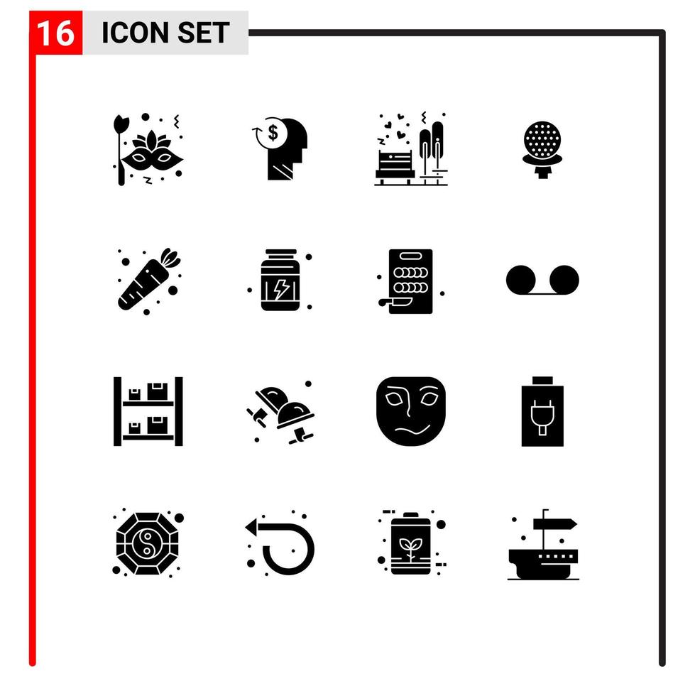 ensemble de 16 glyphes solides vectoriels sur la grille pour les éléments de conception vectoriels modifiables de date de parc d'employés d'arbre de sport vecteur