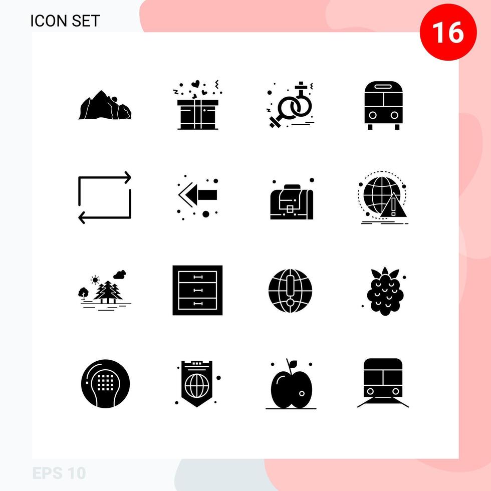symboles d'icônes universels groupe de 16 glyphes solides modernes de signe de transport de jeu éléments de conception vectoriels modifiables de bus logistique vecteur