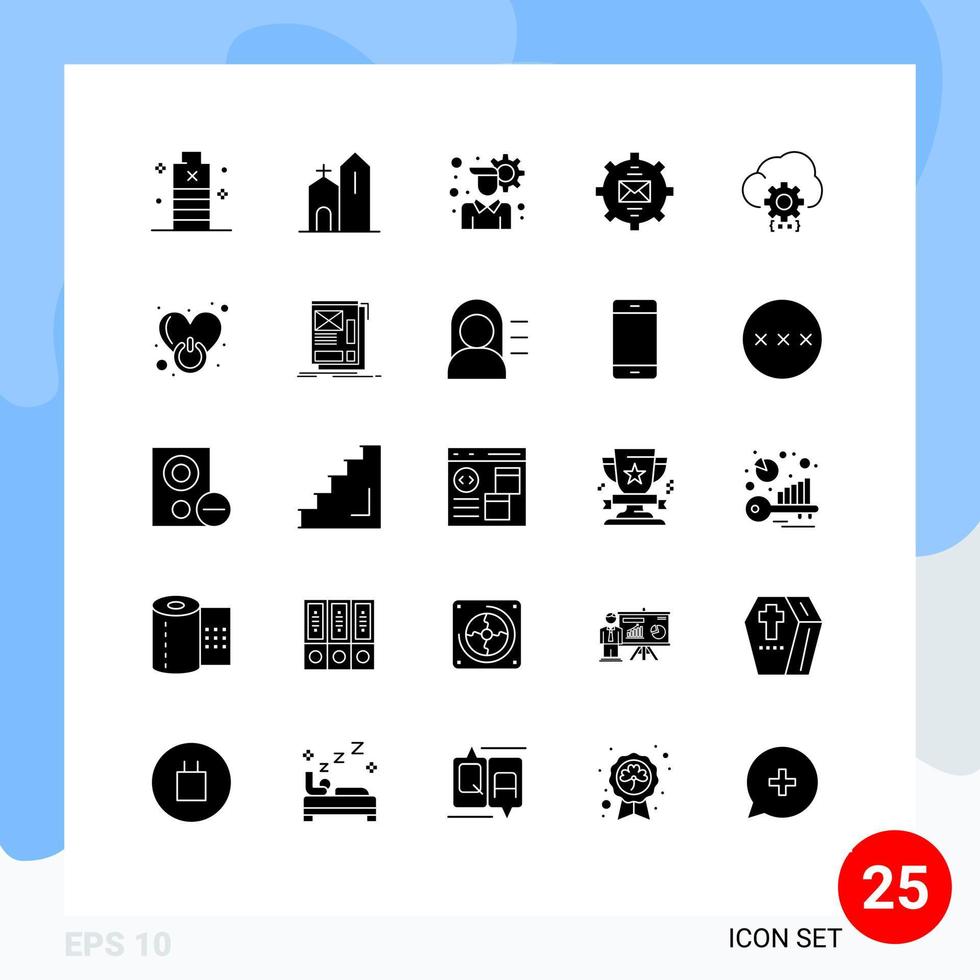 ensemble de 25 glyphes solides vectoriels sur la grille pour le courrier électronique contact historique utilisateur définissant des éléments de conception vectoriels modifiables vecteur