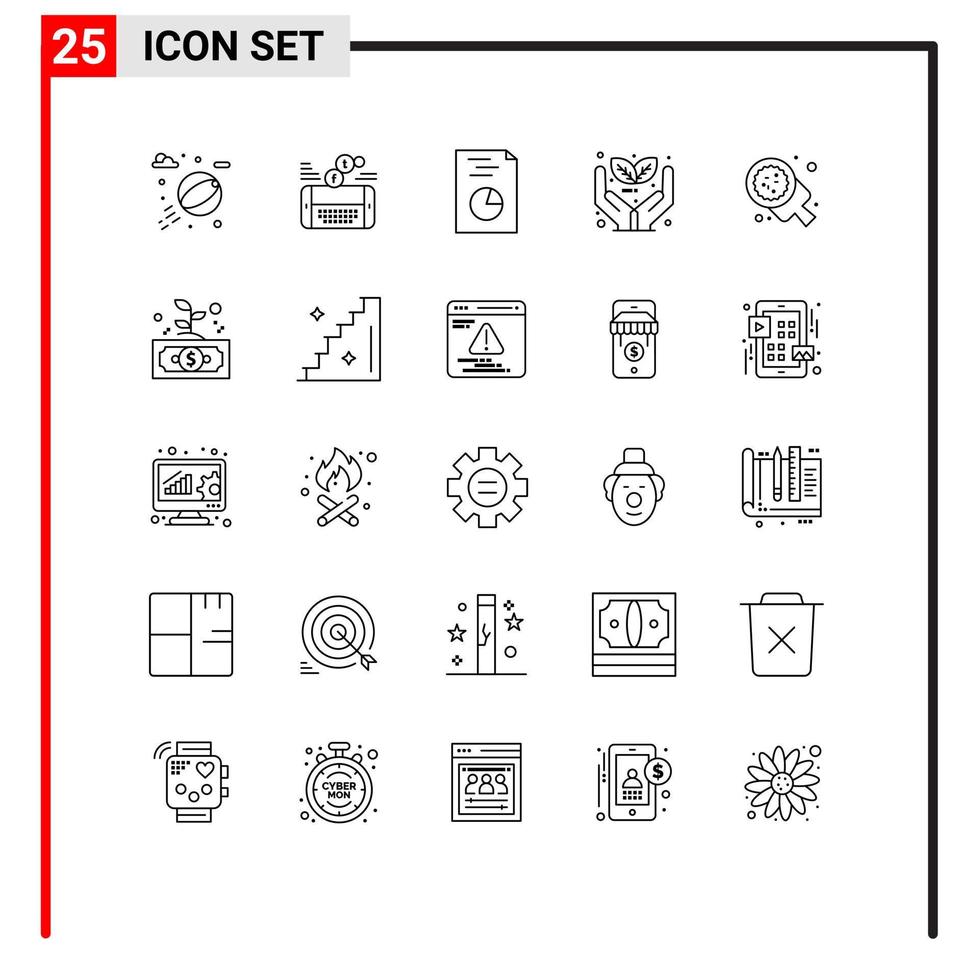 Pack de 25 lignes d'interface utilisateur de signes et symboles modernes de l'usine d'analyse de cuisson italienne eco éléments de conception vectoriels modifiables vecteur