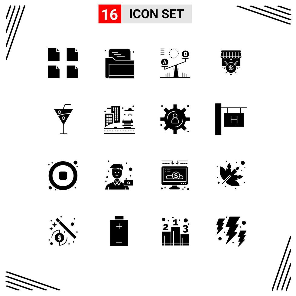 16 icônes créatives signes et symboles modernes de boissons plage décision shopping éléments de conception vectoriels modifiables vecteur