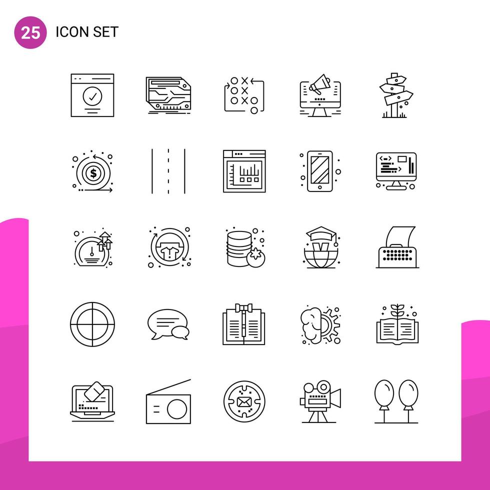 ensemble d'icônes de contour pack de 25 icônes de ligne isolées sur fond blanc pour la conception de sites Web réactifs d'impression et d'applications mobiles vecteur