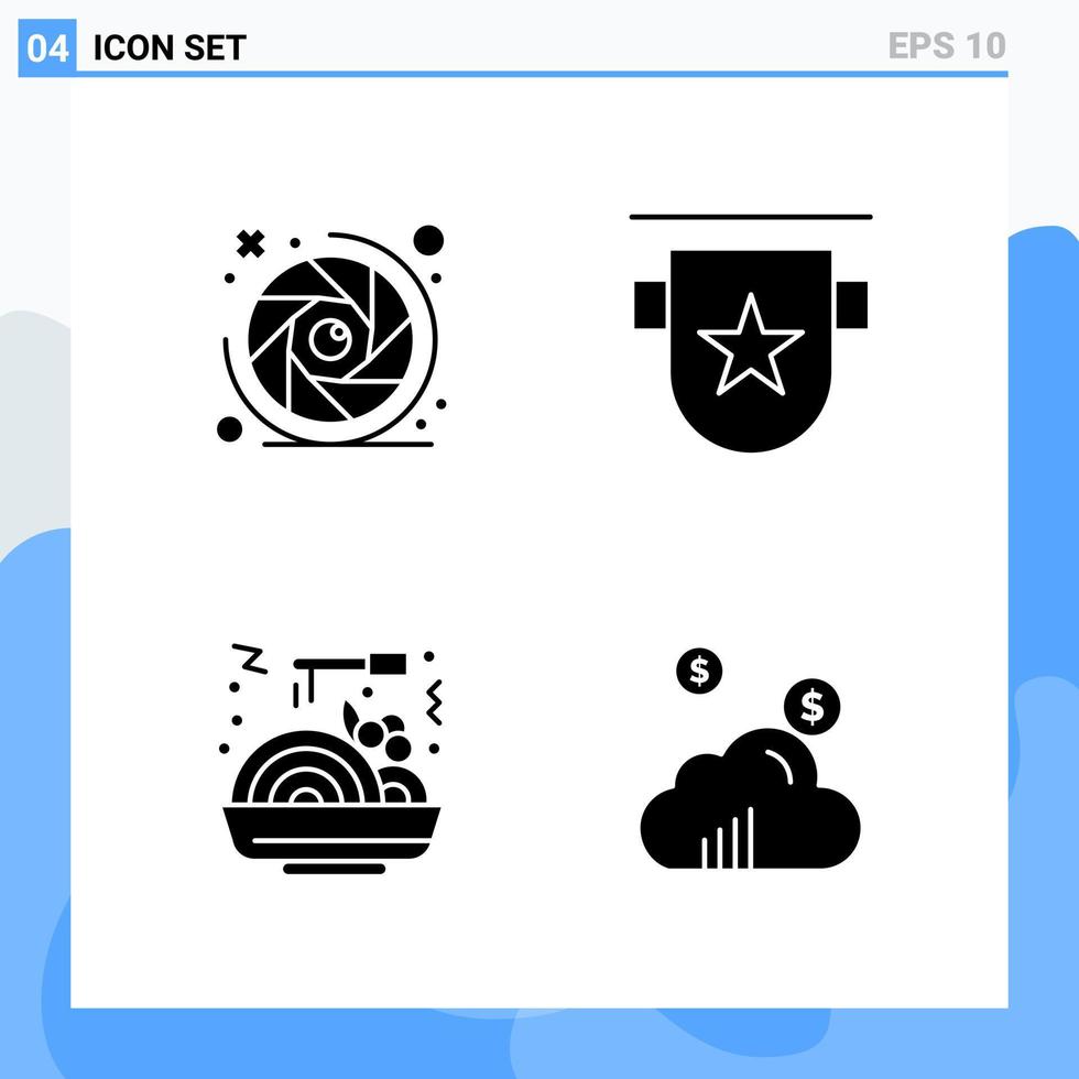 4 symboles de glyphe d'icônes de style solide modernes pour un usage général signe d'icône solide créatif isolé sur fond blanc pack de 4 icônes vecteur