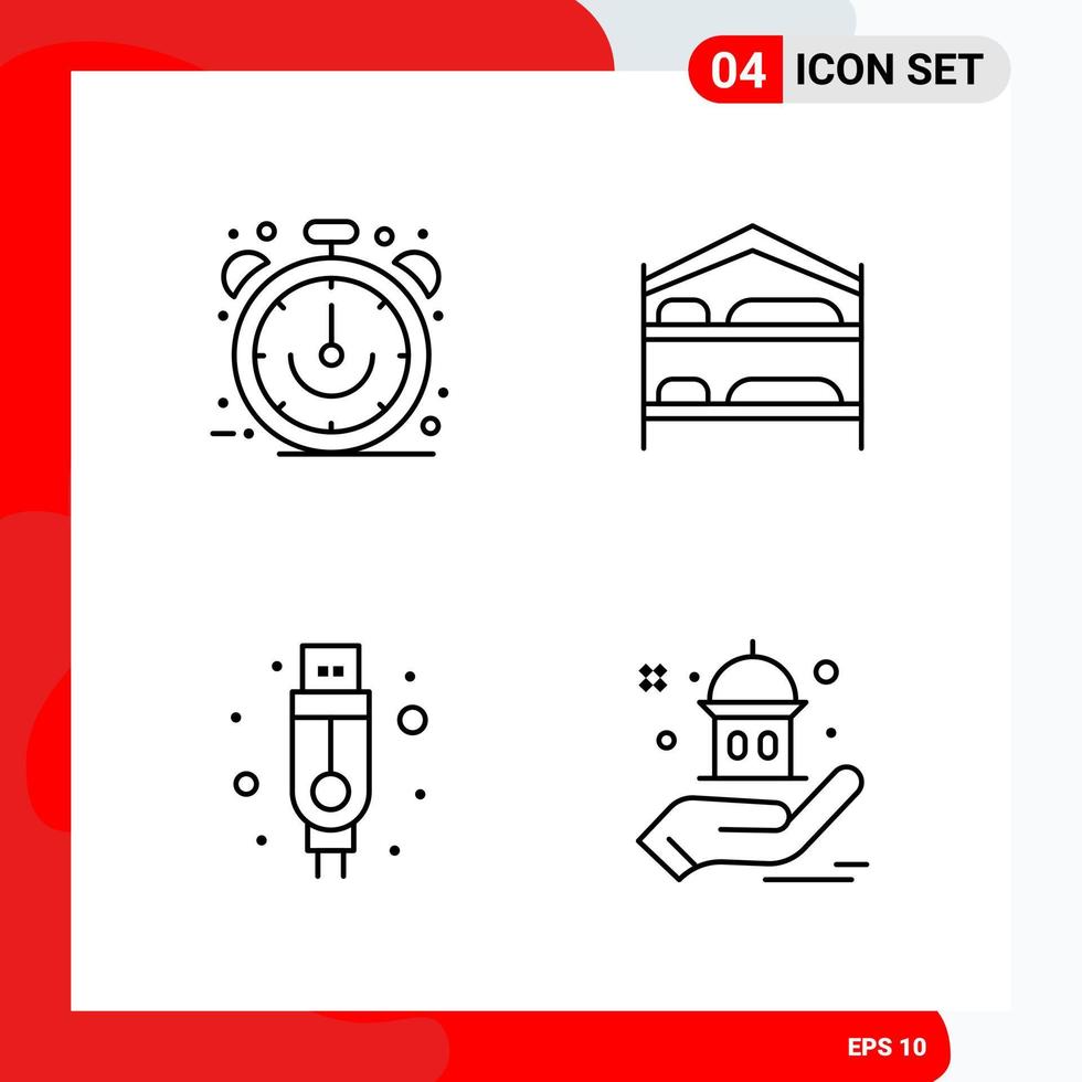 ensemble créatif de 4 icônes de contour universel isolé sur fond blanc vecteur