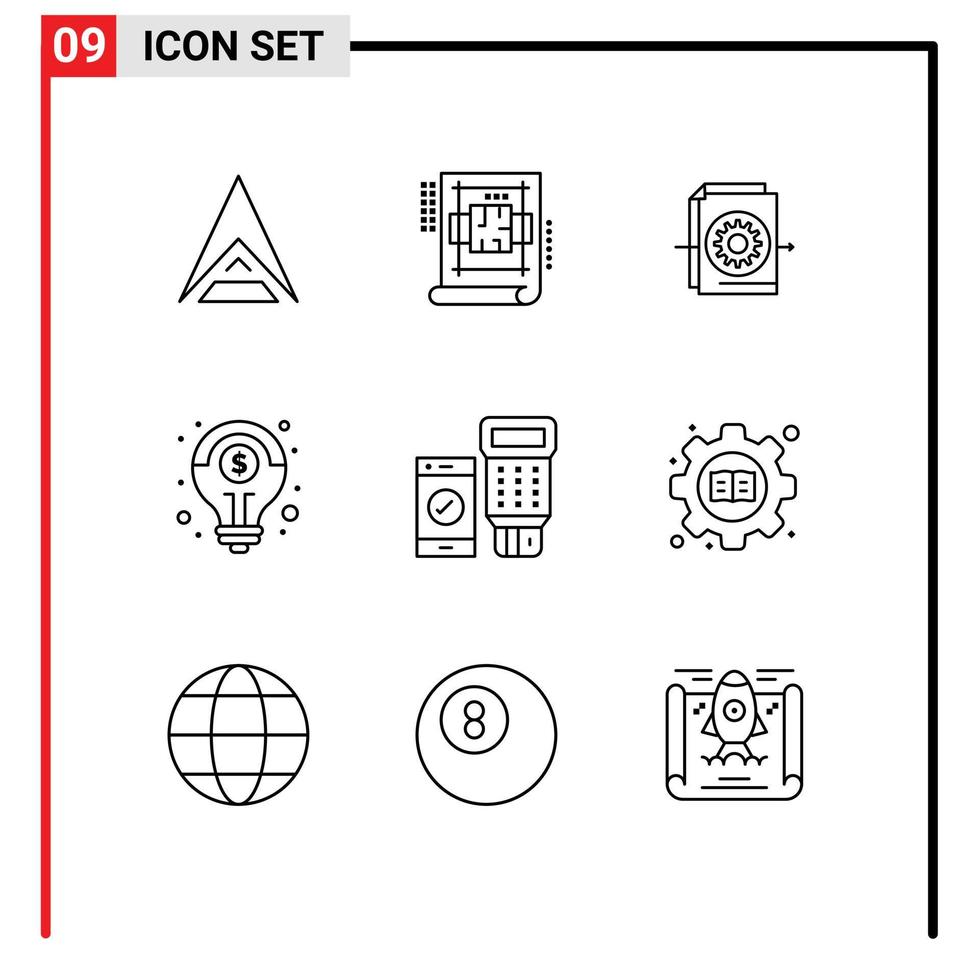 groupe de 9 contours modernes définis pour l'idée de document de solution de paiement éléments de conception vectoriels modifiables financiers vecteur