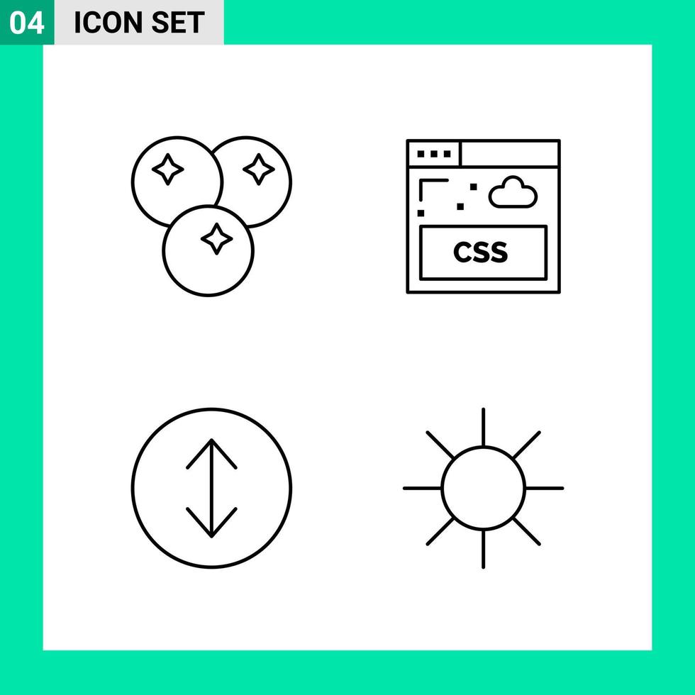 pack de 4 icônes de style de ligne définies symboles de contour pour imprimer des signes créatifs isolés sur fond blanc 4 icônes vecteur