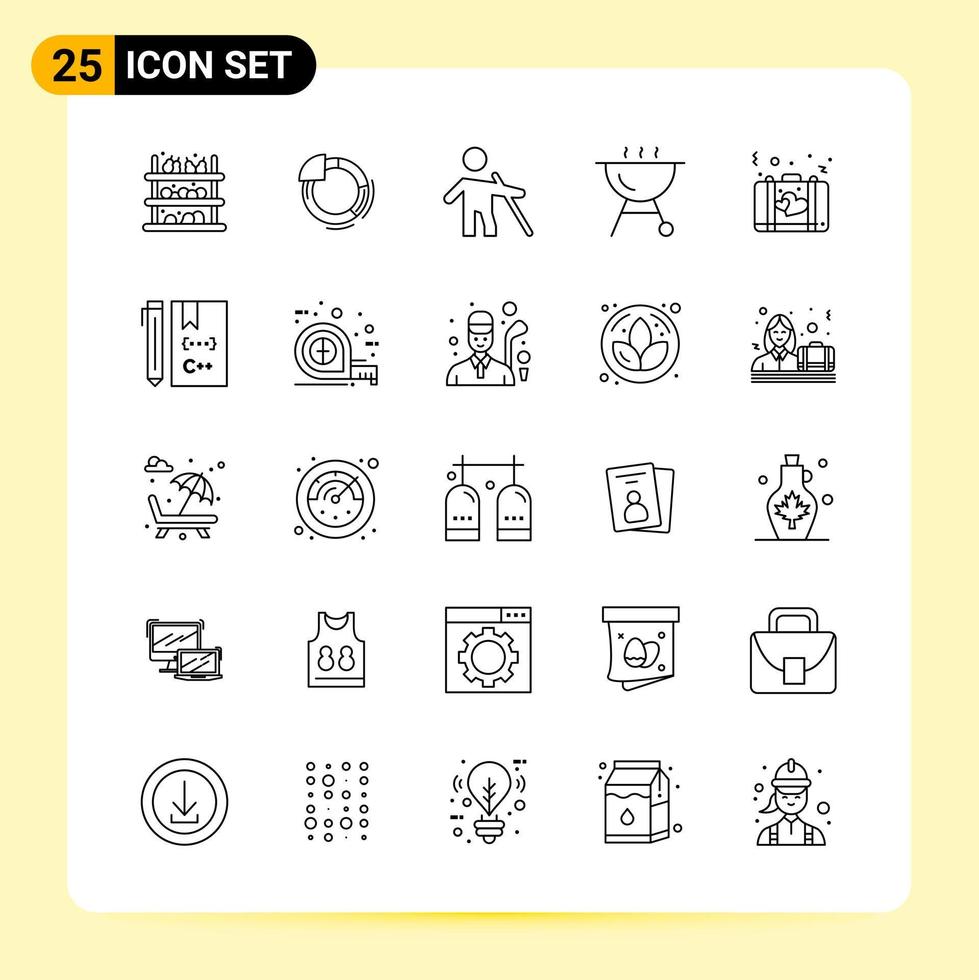 25 icônes créatives pour la conception de sites Web modernes et des applications mobiles réactives 25 signes de symboles de contour sur fond blanc pack de 25 icônes vecteur