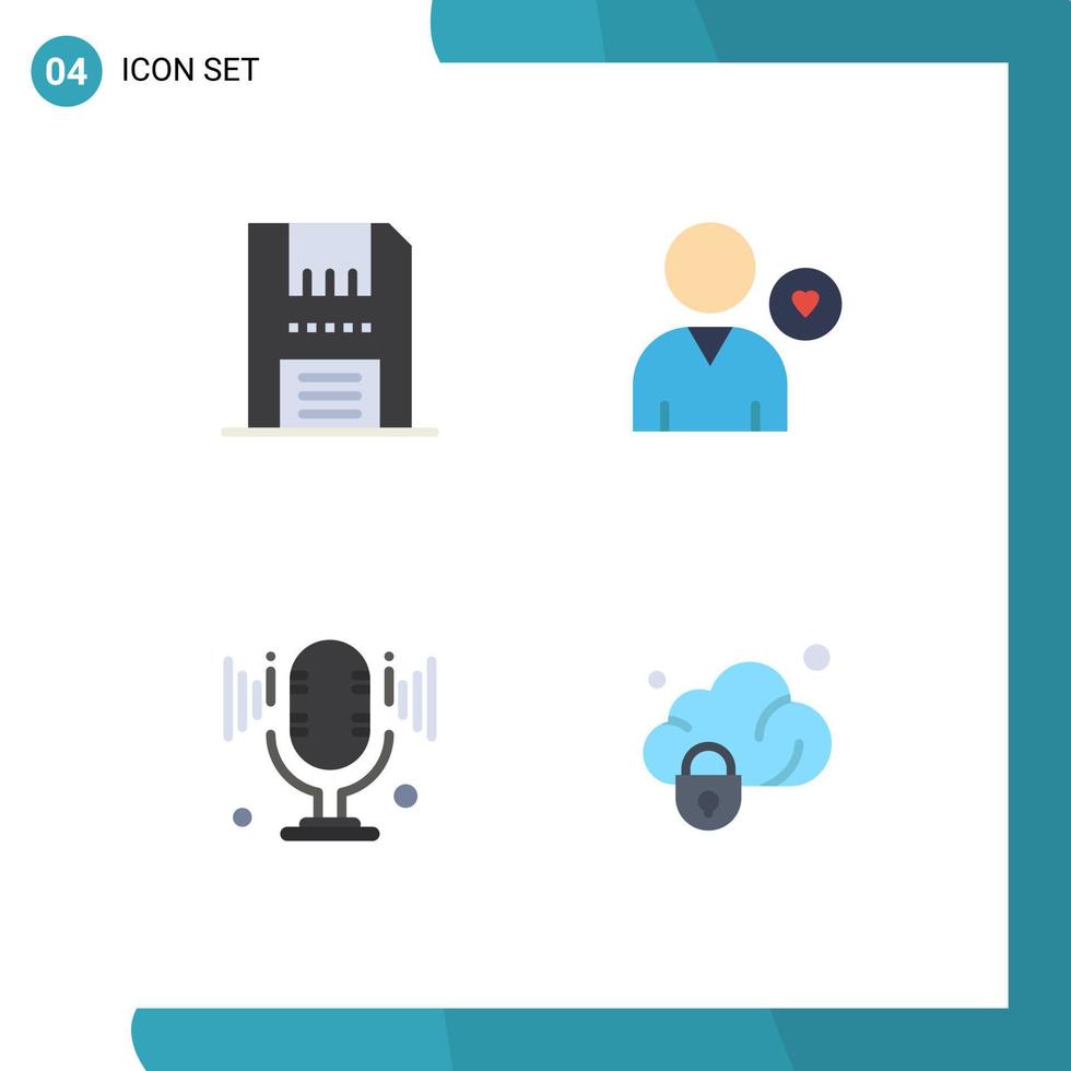 ensemble de 4 symboles d'icônes d'interface utilisateur modernes signes pour les appareils amour disquette coeur microphone éléments de conception vectoriels modifiables vecteur
