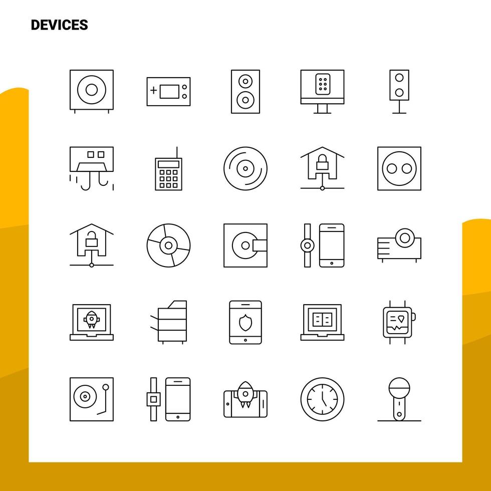 ensemble d'icônes de ligne d'appareils ensemble 25 icônes conception de style minimalisme vectoriel icônes noires ensemble pack de pictogrammes linéaires