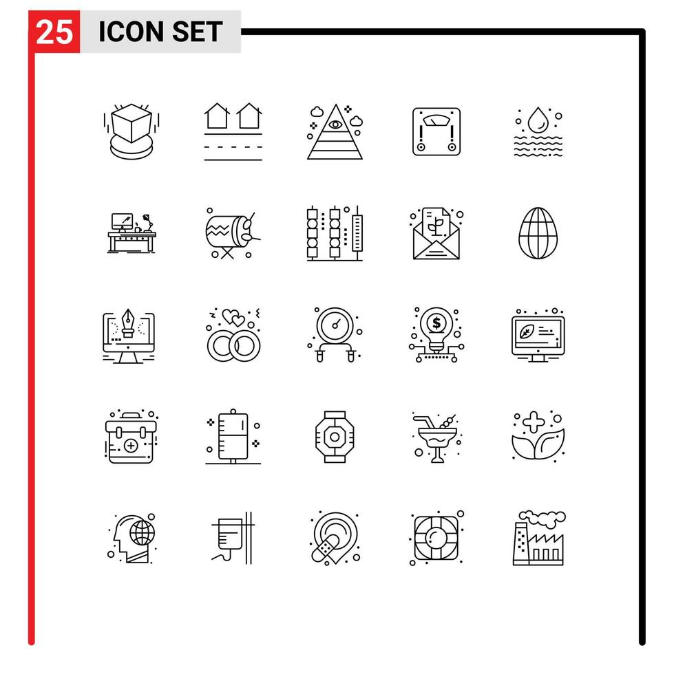 ensemble moderne de 25 lignes et symboles tels que les résidences de pesée de l'eau balancent les éléments de conception vectoriels modifiables du triangle vecteur