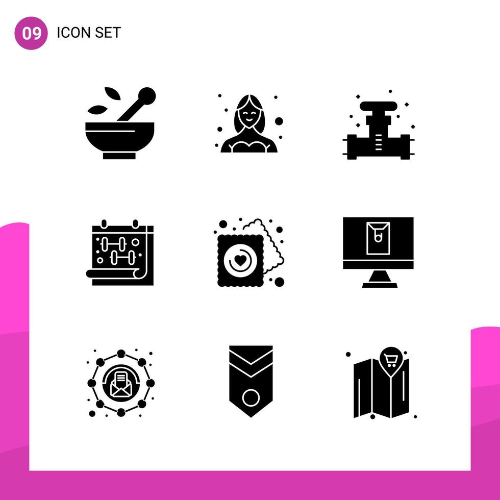 ensemble d'icônes de glyphe pack de 9 icônes solides isolées sur fond blanc pour la conception de sites Web réactifs pour l'impression et les applications mobiles vecteur