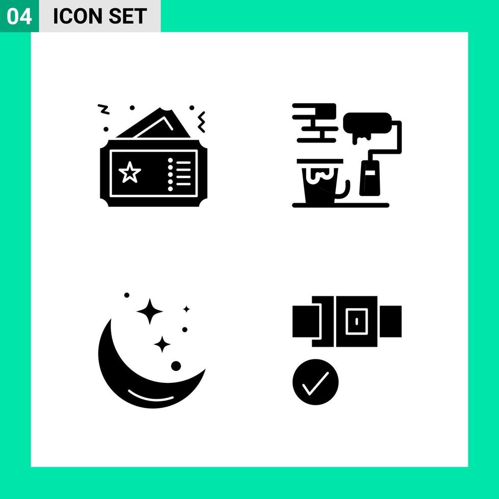 pack de 4 symboles de glyphe de jeu d'icônes de style solide pour imprimer des signes créatifs isolés sur fond blanc 4 jeu d'icônes vecteur