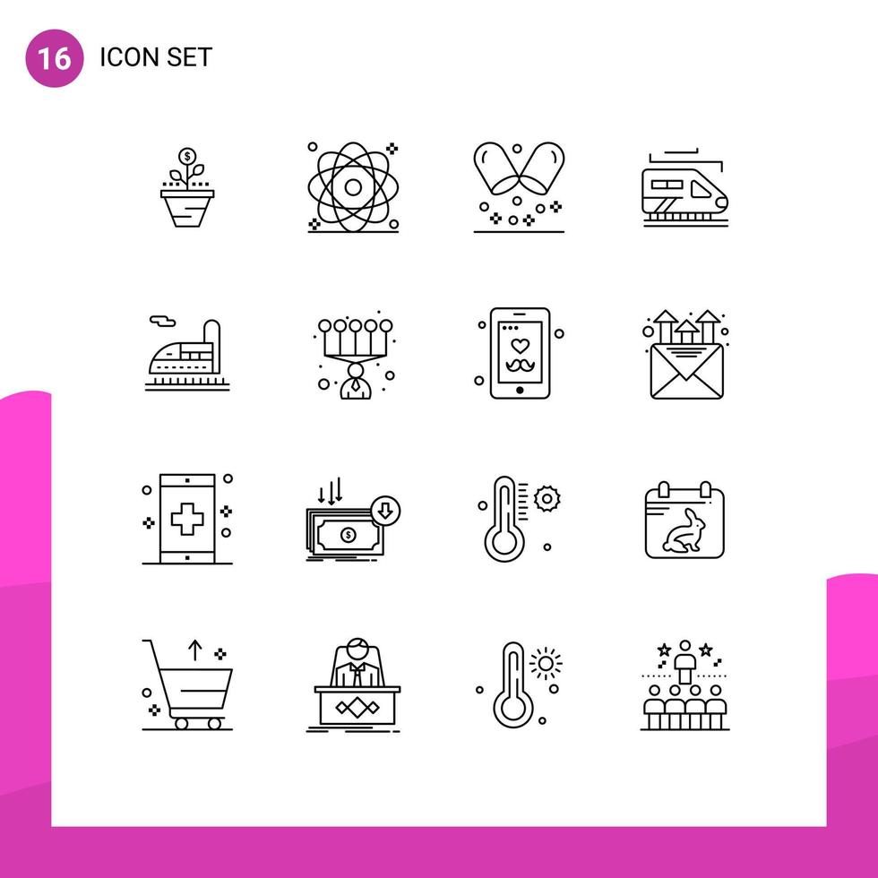 16 contours vectoriels thématiques et symboles modifiables des éléments de conception vectoriels modifiables de la puissance de l'hôpital de l'atome médical de transport vecteur