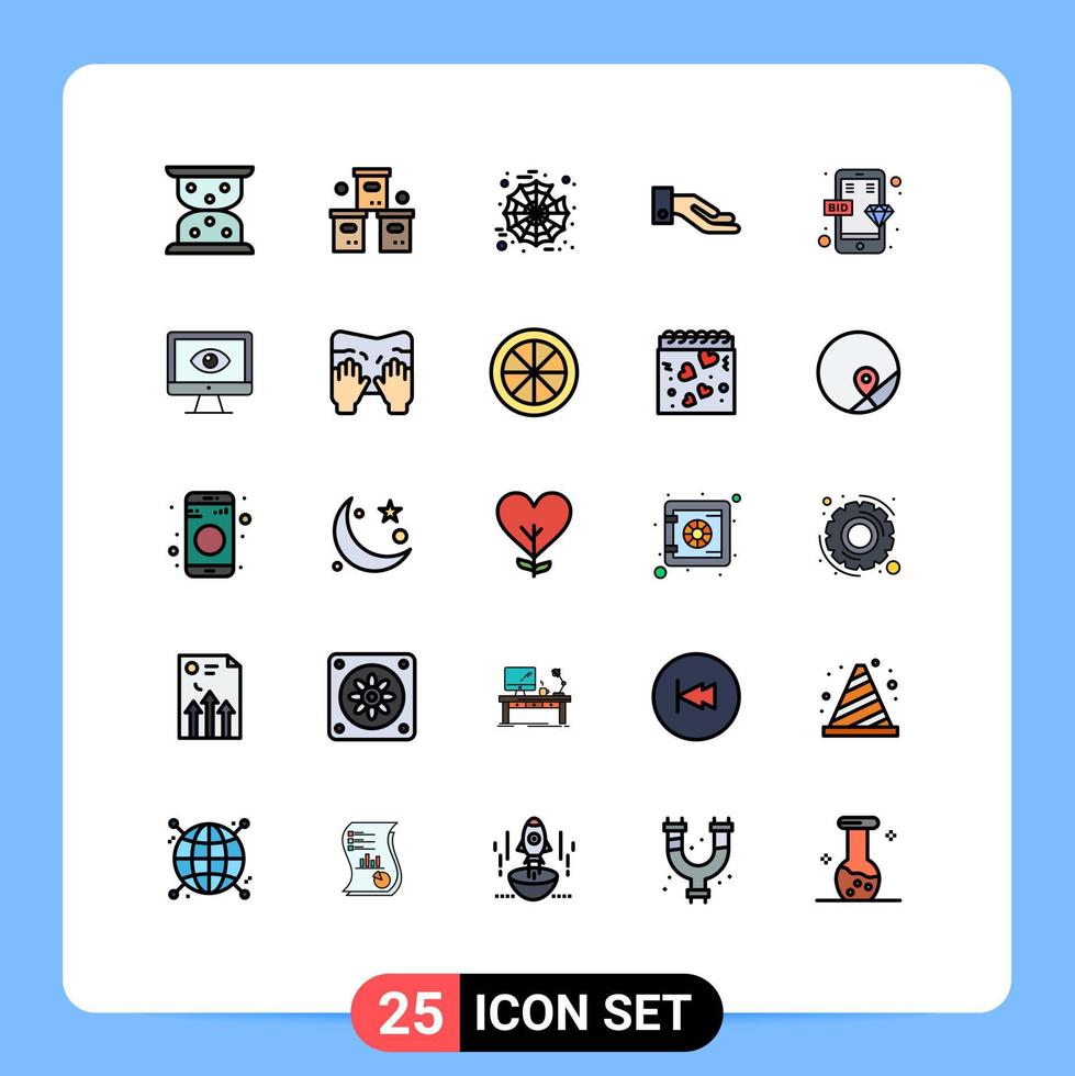 symboles d'icônes universels groupe de 25 couleurs plates modernes de lignes remplies d'éléments de conception vectoriels modifiables à la main en ligne d'halloween vecteur