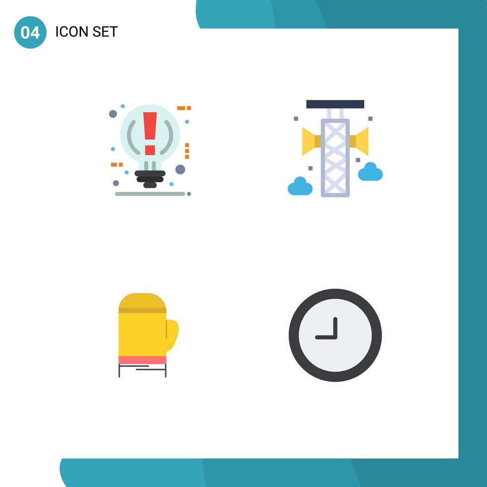 pack d'icônes plates de 4 symboles universels d'ampoule gant puissance mégaphone éléments de conception vectoriels modifiables chauds vecteur