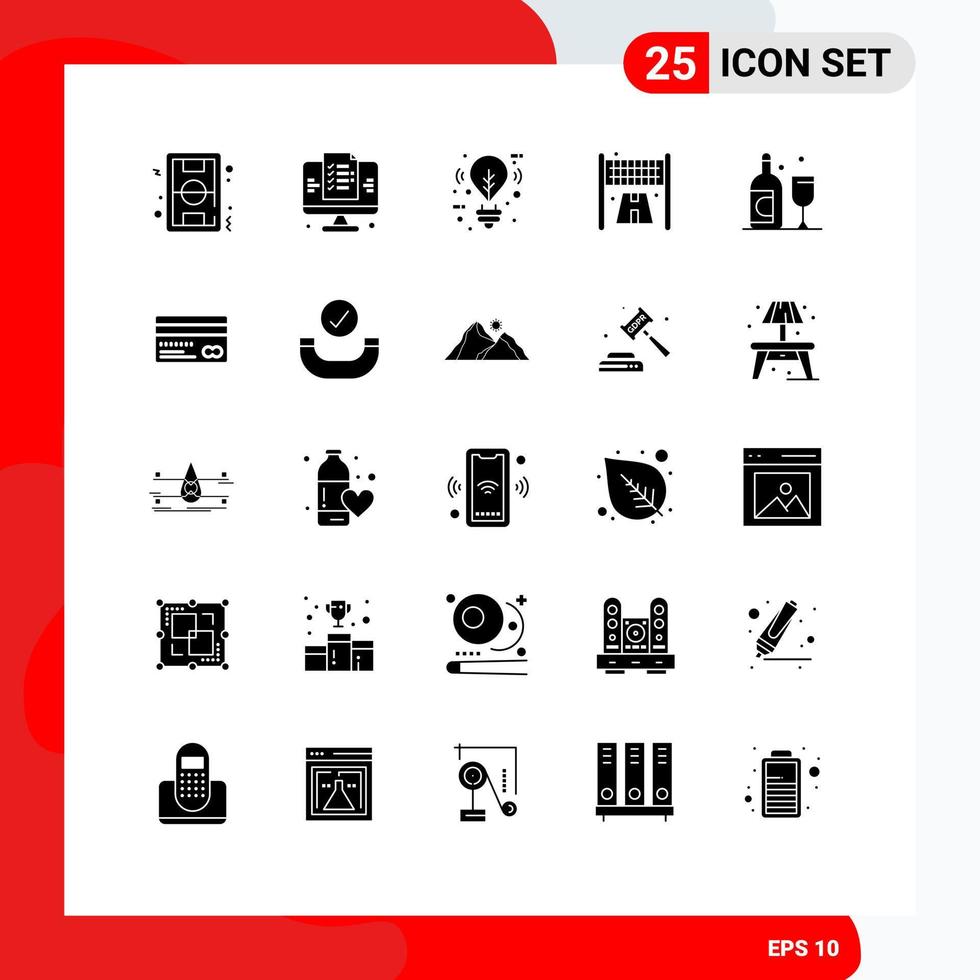 interface mobile glyphe solide ensemble de 25 pictogrammes d'éclairage de ligne de site Web de sport en verre éléments de conception vectoriels modifiables vecteur