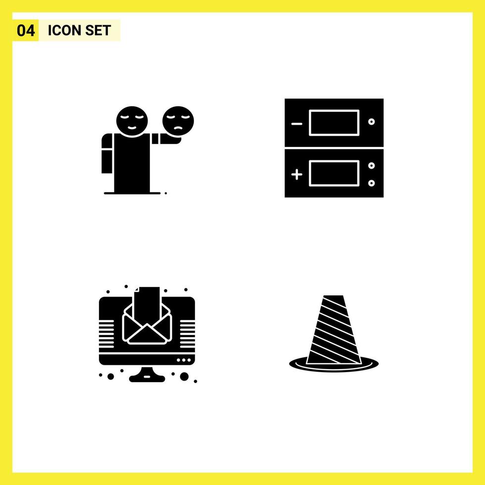 ensemble moderne de 4 pictogrammes de glyphes solides de l'homme nouvelles jeux de santé journal éléments de conception vectoriels modifiables vecteur