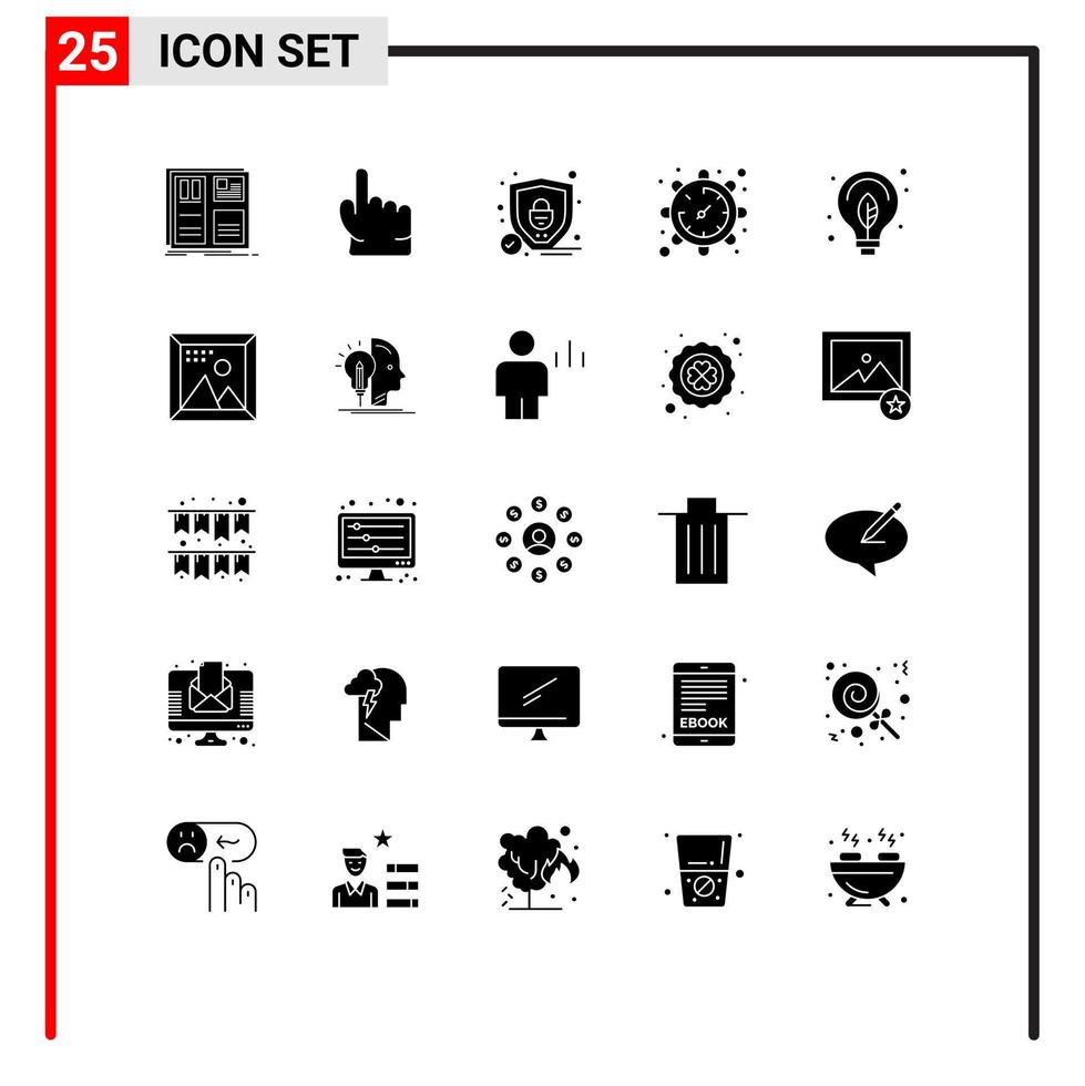 symboles d'icônes universels groupe de 25 glyphes solides modernes d'éléments de conception vectoriels modifiables d'engrenage de temps tactile de montre verte vecteur