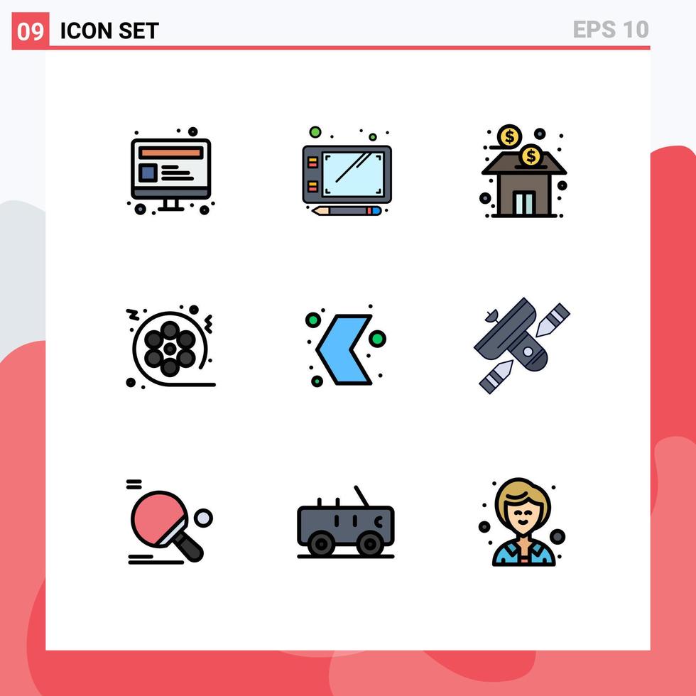 ensemble moderne de 9 couleurs et symboles plats remplis tels que des éléments de conception vectoriels modifiables de film de cinéma d'entreprise de flèche vecteur