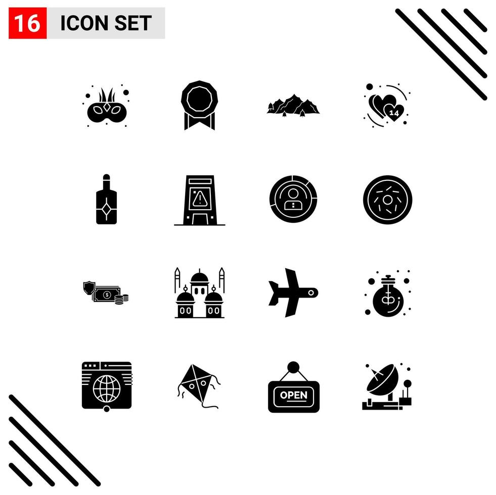 pack de 16 signes et symboles de glyphes solides modernes pour les supports d'impression Web tels que crème février paysage février coeur éléments de conception vectoriels modifiables vecteur