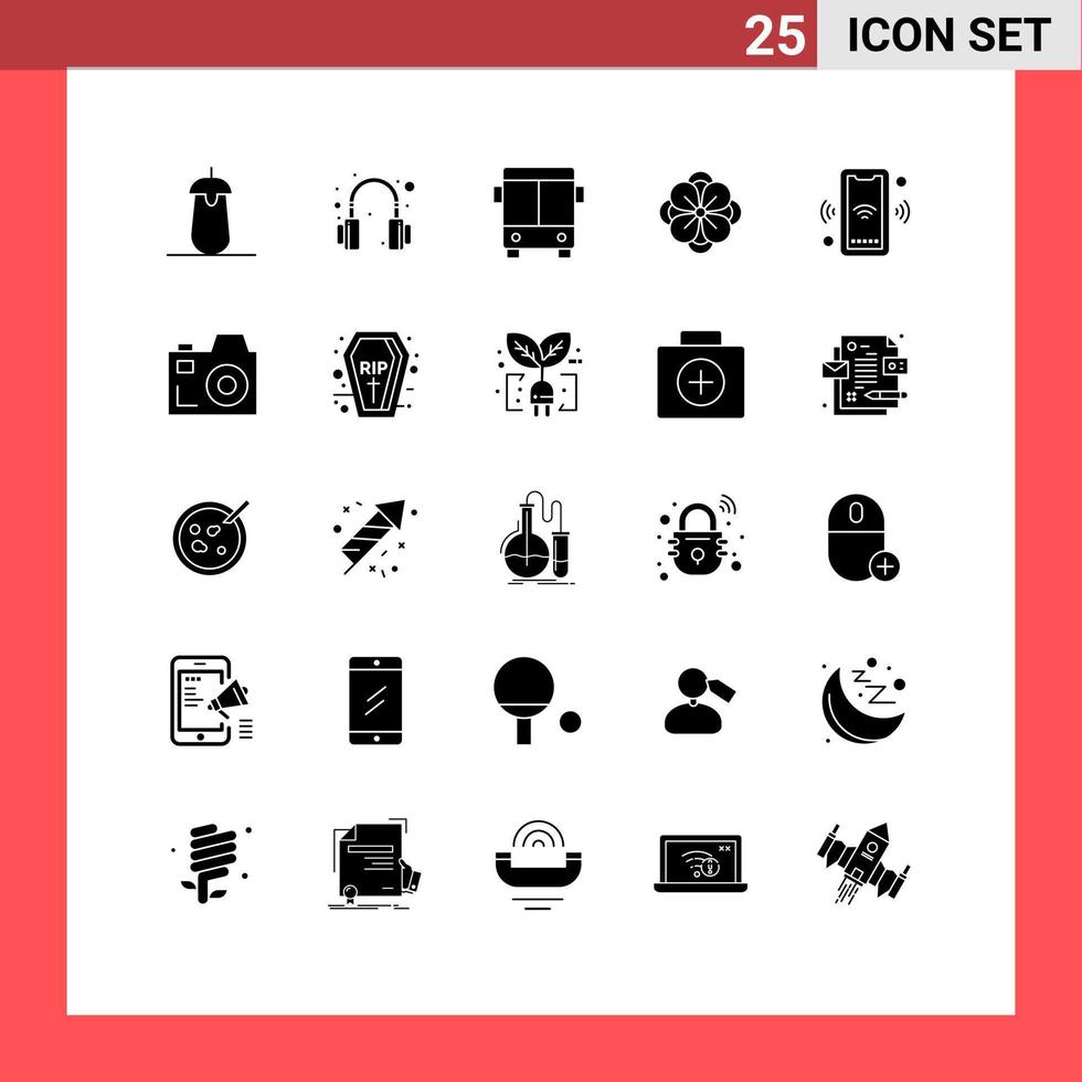 ensemble de pictogrammes de 25 glyphes solides simples d'éléments de conception vectoriels modifiables d'anémone de fleur d'automobile de fleur de printemps de signal vecteur