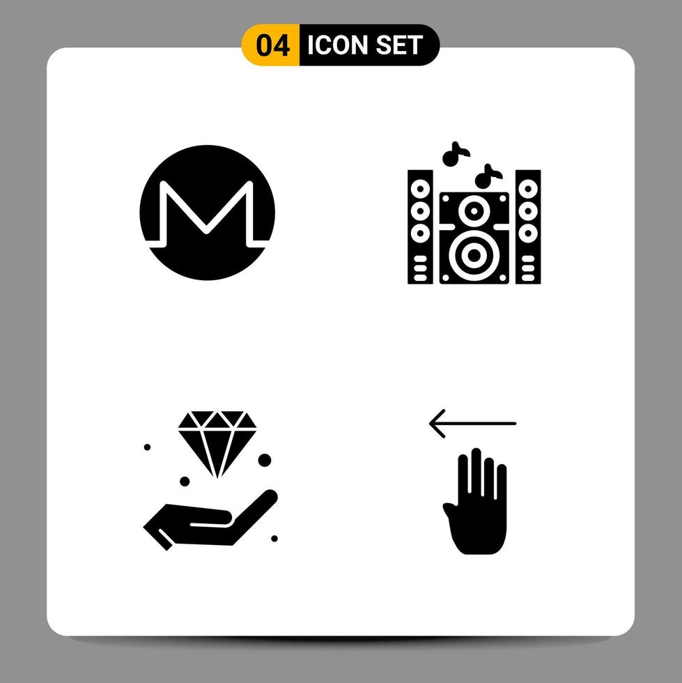 4 icônes noires pack symboles glyphes signes pour des conceptions réactives sur fond blanc 4 icônes définies vecteur