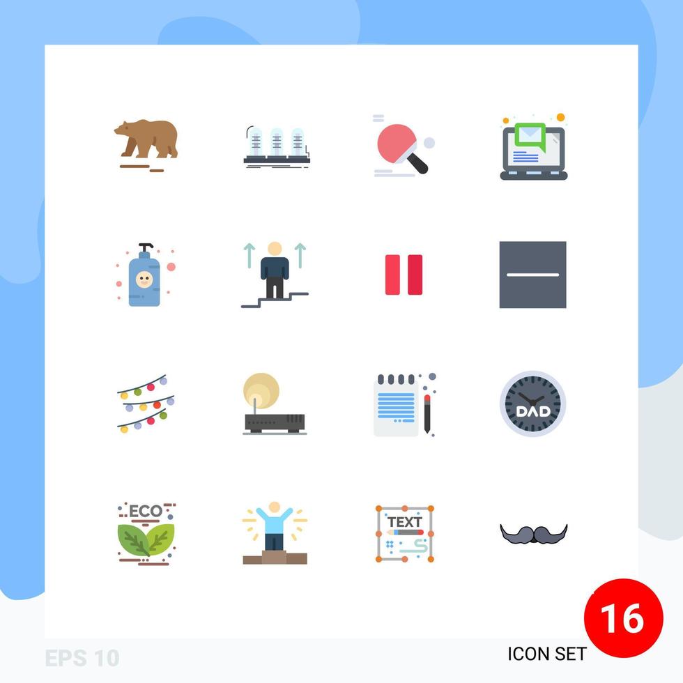16 interface utilisateur pack de couleurs plates de signes et symboles modernes de tube de notification e-mail ordinateur ping-pong pack modifiable d'éléments de conception de vecteur créatif