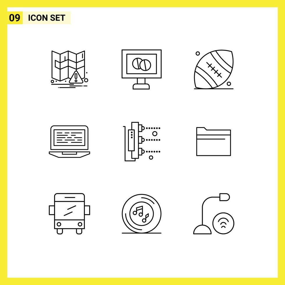 ensemble moderne de 9 contours et symboles tels que des éléments de conception vectoriels modifiables de code informatique de rugby d'usine de machines vecteur