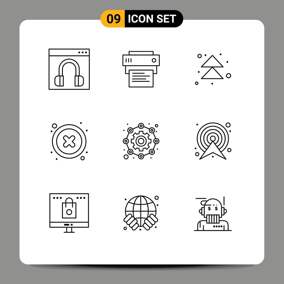 ensemble de pictogrammes de 9 contours simples de l'éducation de l'interface d'affiliation supprimer des éléments de conception vectoriels modifiables vecteur