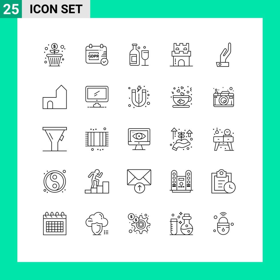 ensemble moderne de 25 lignes et symboles tels que la barre de château de sable à la main château de sable éléments de conception vectoriels modifiables vecteur