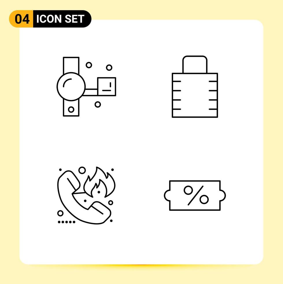 ensemble moderne de 4 couleurs et symboles plats remplis tels que l'enregistrement d'appels de caméscope verrouillage pad fire éléments de conception vectoriels modifiables vecteur