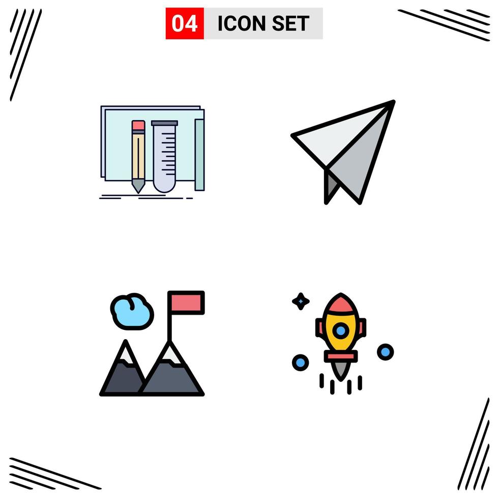 pack d'icônes vectorielles stock de 4 signes et symboles de ligne pour construire des éléments de conception vectoriels modifiables de fusée d'avion de laboratoire de montagnes vecteur