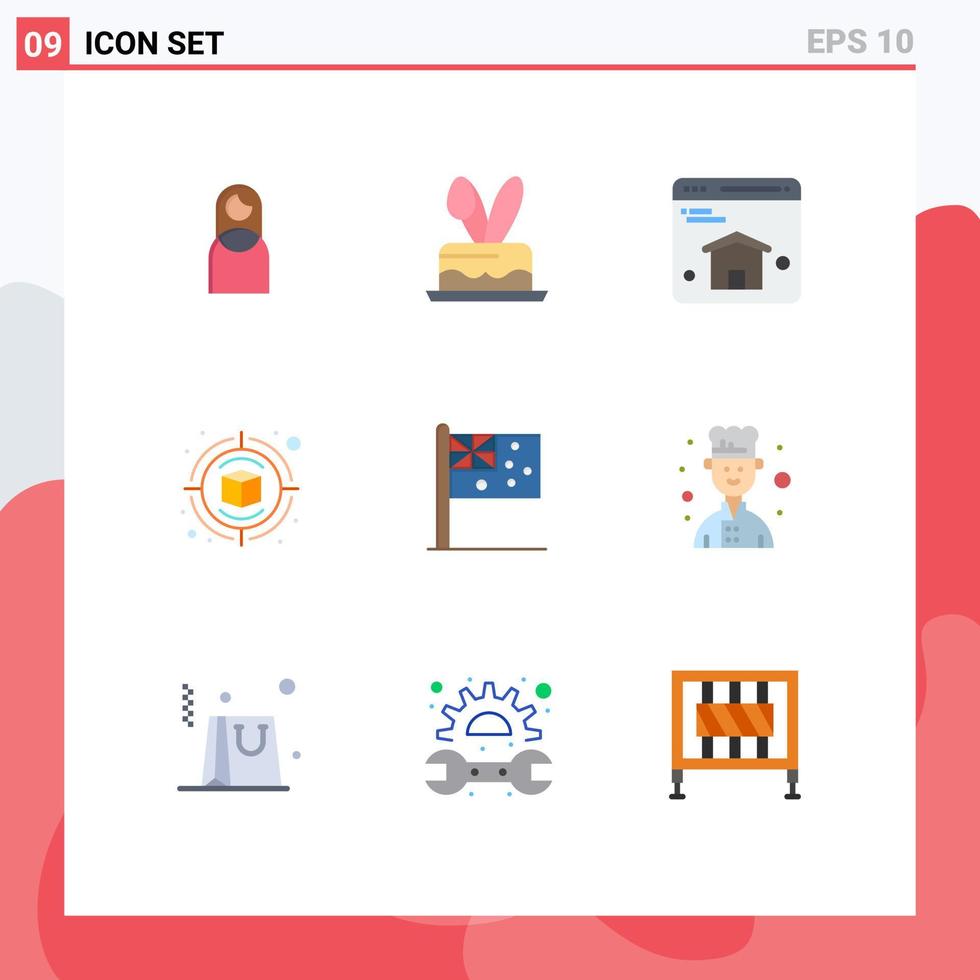 icône universelle symboles groupe de 9 couleurs plates modernes du drapeau australie navigateur pensant éléments de conception vectoriels modifiables créatifs vecteur